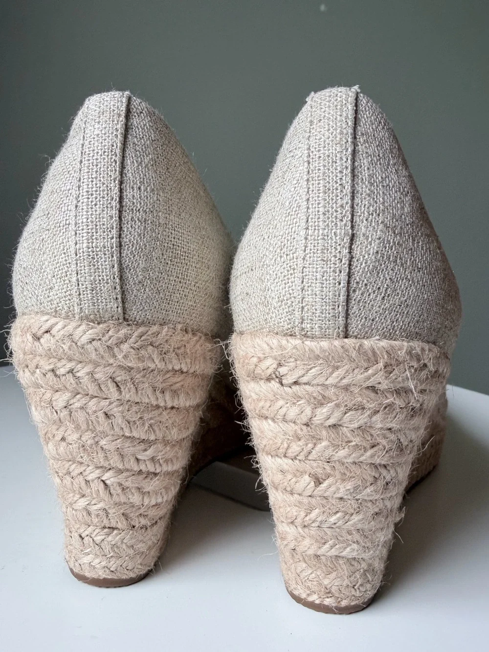 J. CREW Seville Canvas Wedge Espadrille Pumps Beige /Metallic Gold Size 6 NWOB